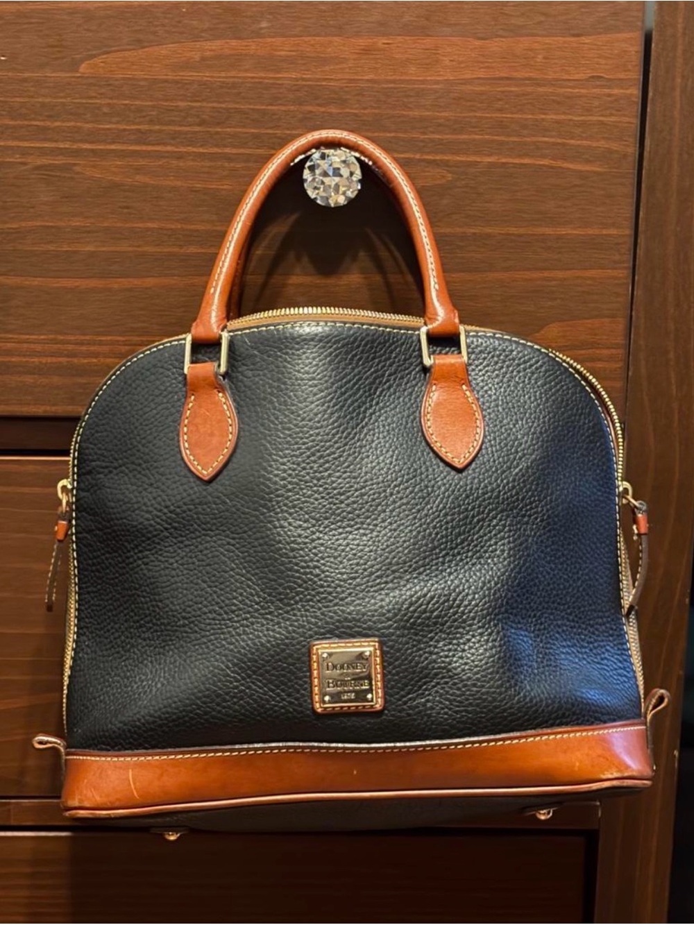 Dooney & Bourke Black and Brown Pebbled Leather Satchel